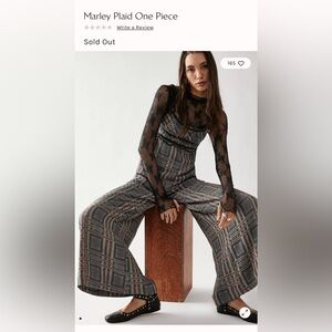 Free People Marley Plaid One Piece Wide-Leg Jumpsuit with Black Tank Straps
